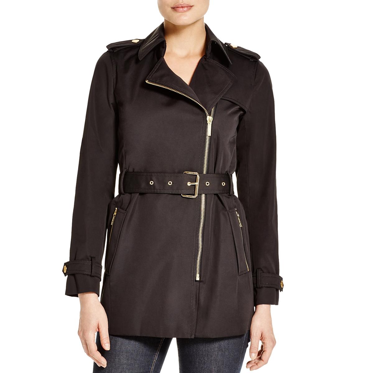 MICHAEL Michael Kors Womens Black Asymmetric Trench Coat Outerwear L