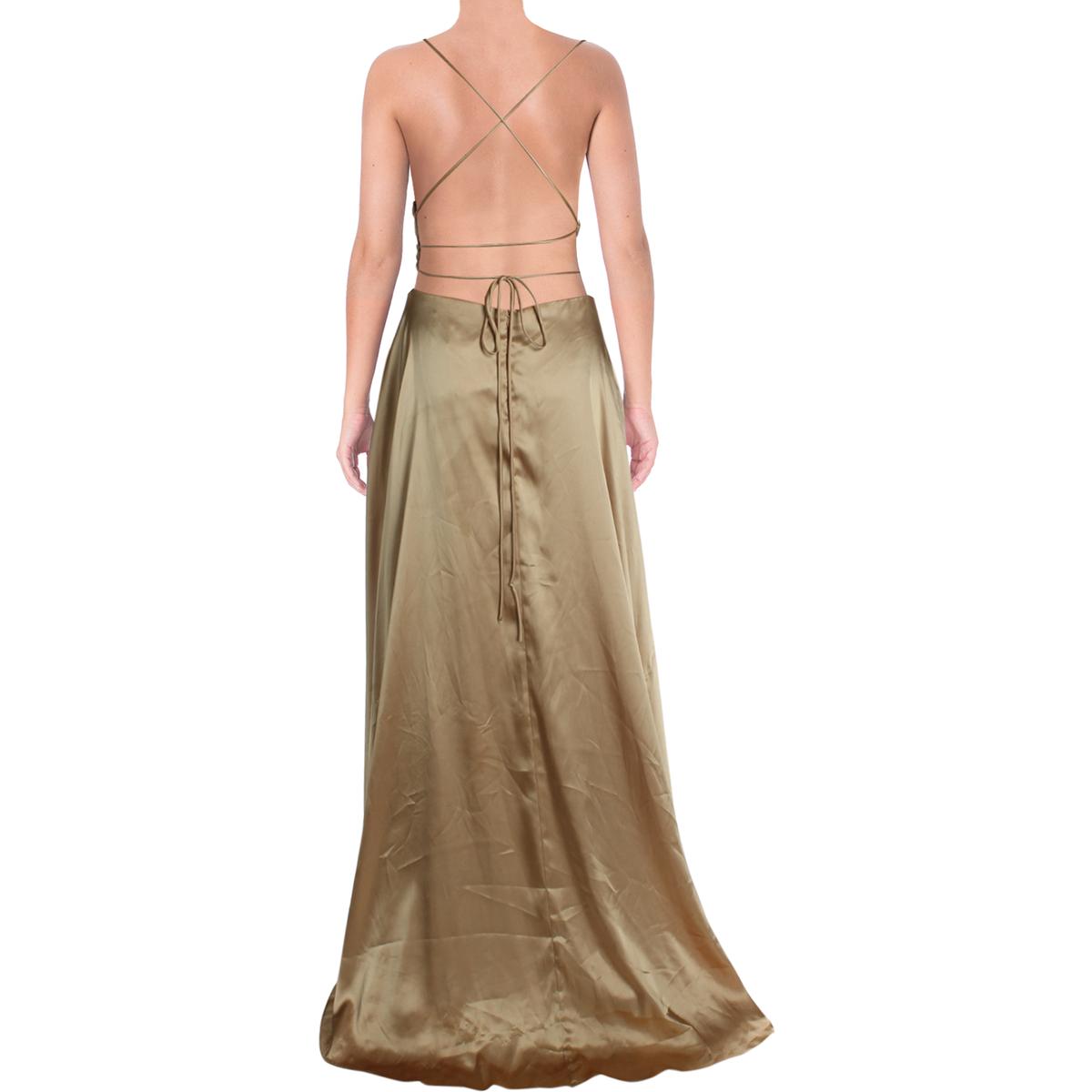 betsy and adam satin strappy back gown