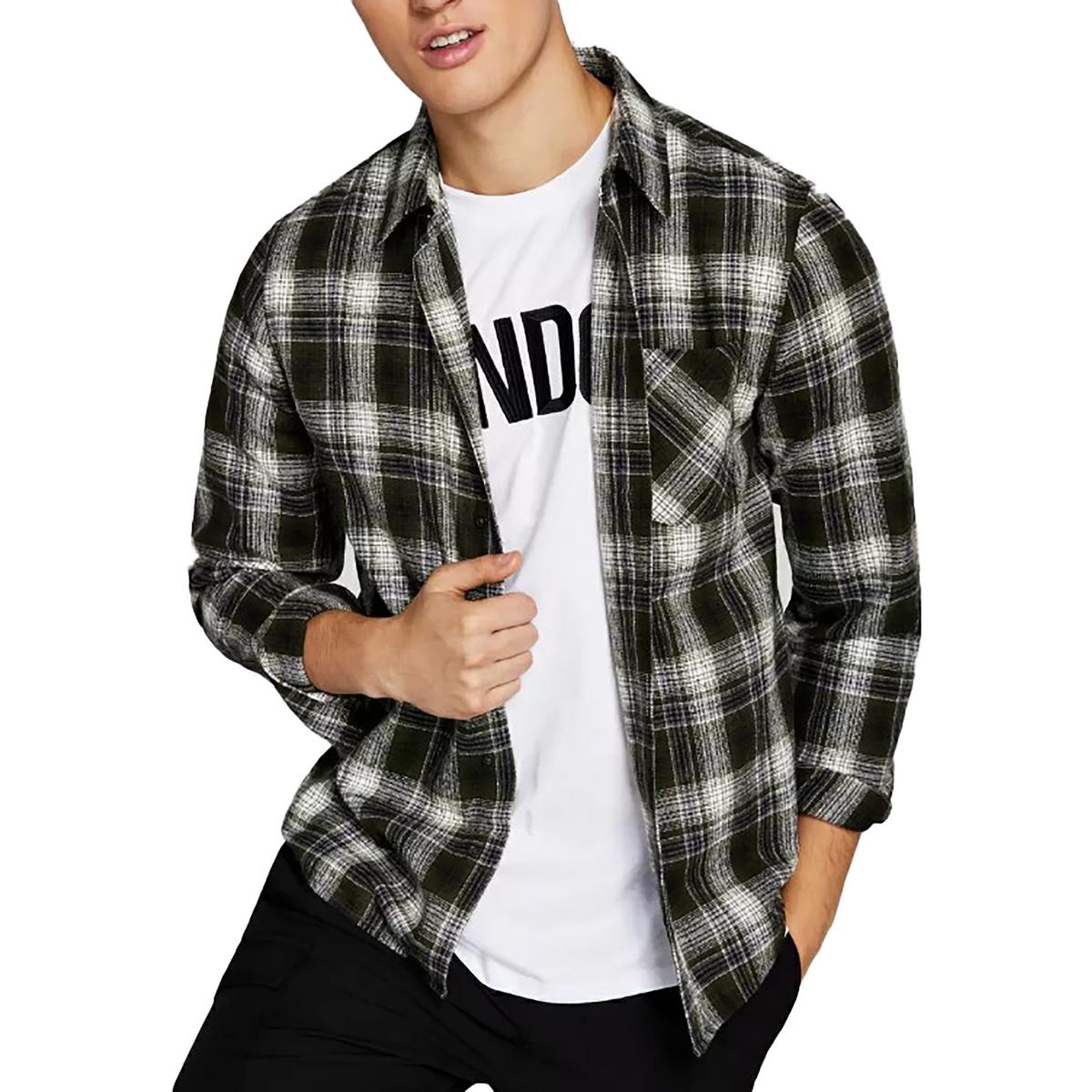And Now This Mens Brushed Flannel Plaid Shirt - Olive Plaid ...
