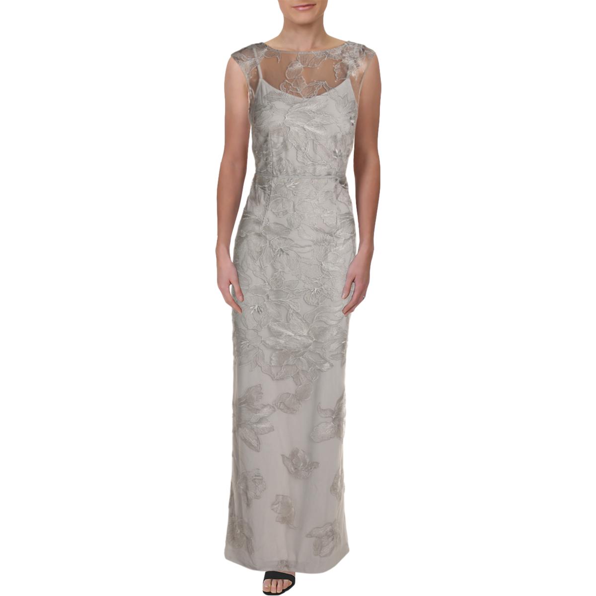 Lauren Ralph Lauren Womens Kirlene Silver Floral Evening Dress Gown 6 ...