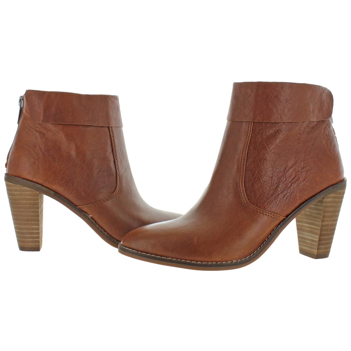 Lucky Brand Women's Nycott Leather Fold-Over Stacked Heel Ankle Bootie ...