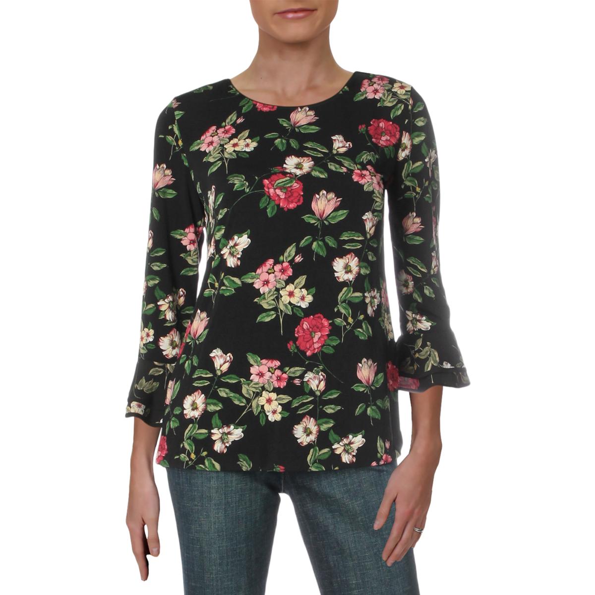 Karl Lagerfeld Paris Womens Black Floral Blouse Pullover Top Shirt S ...