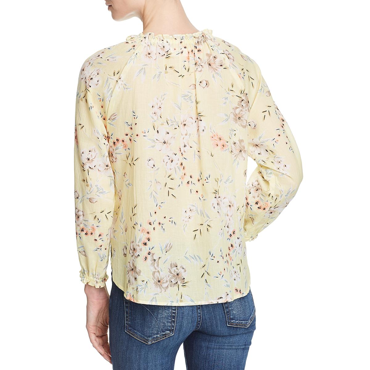 Velvet Womens Yellow Sheer Floral Print Pullover Peasant Top Blouse XS BHFO 9944