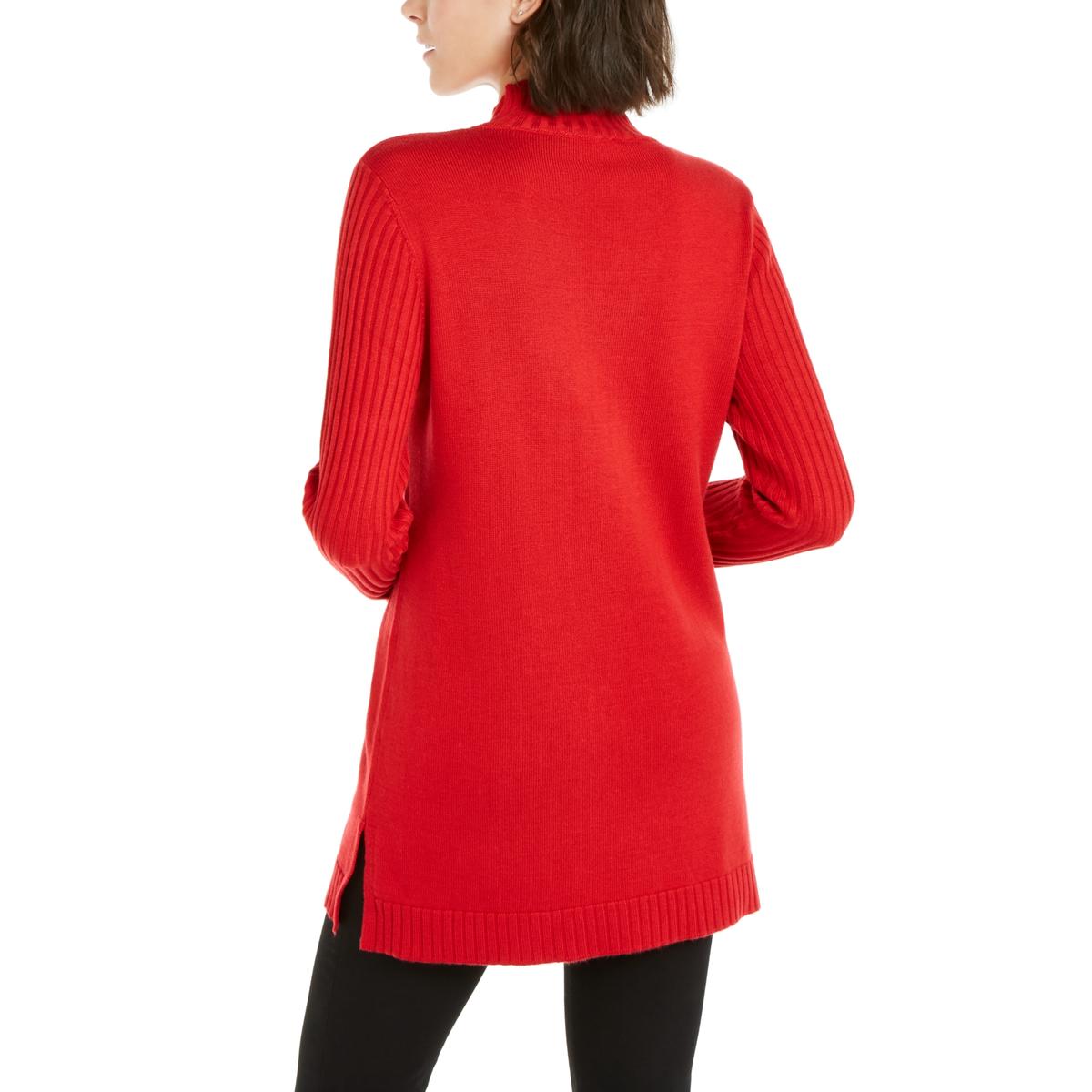INC Womens Red Mock Neck Ribbed Long Tunic Sweater Top L BHFO 4301 | eBay