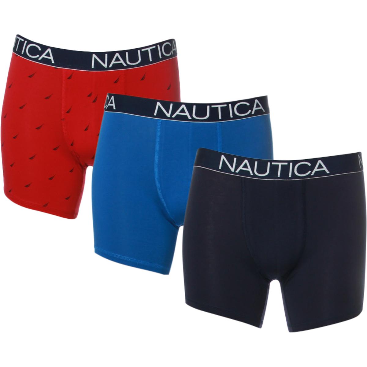 Nautica Men's 3 Pack Assorted Cotton Boxer Brief Underwear Red Size XL
