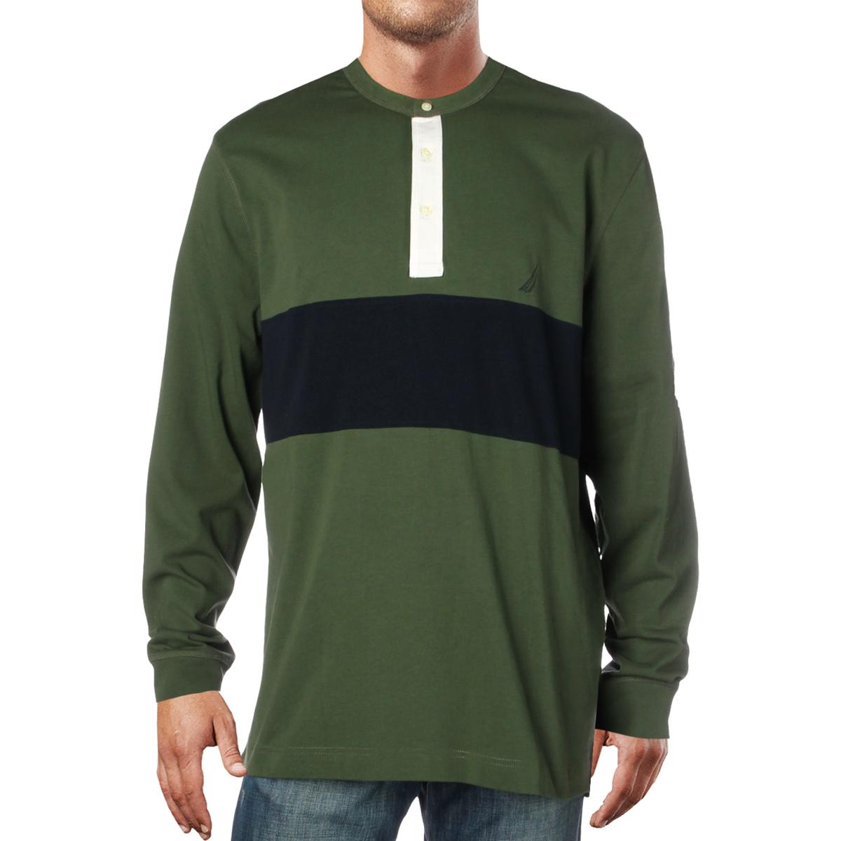 Nautica Mens Green Cotton 3/4 Button-Down Long Sleeves Casual Shirt M ...