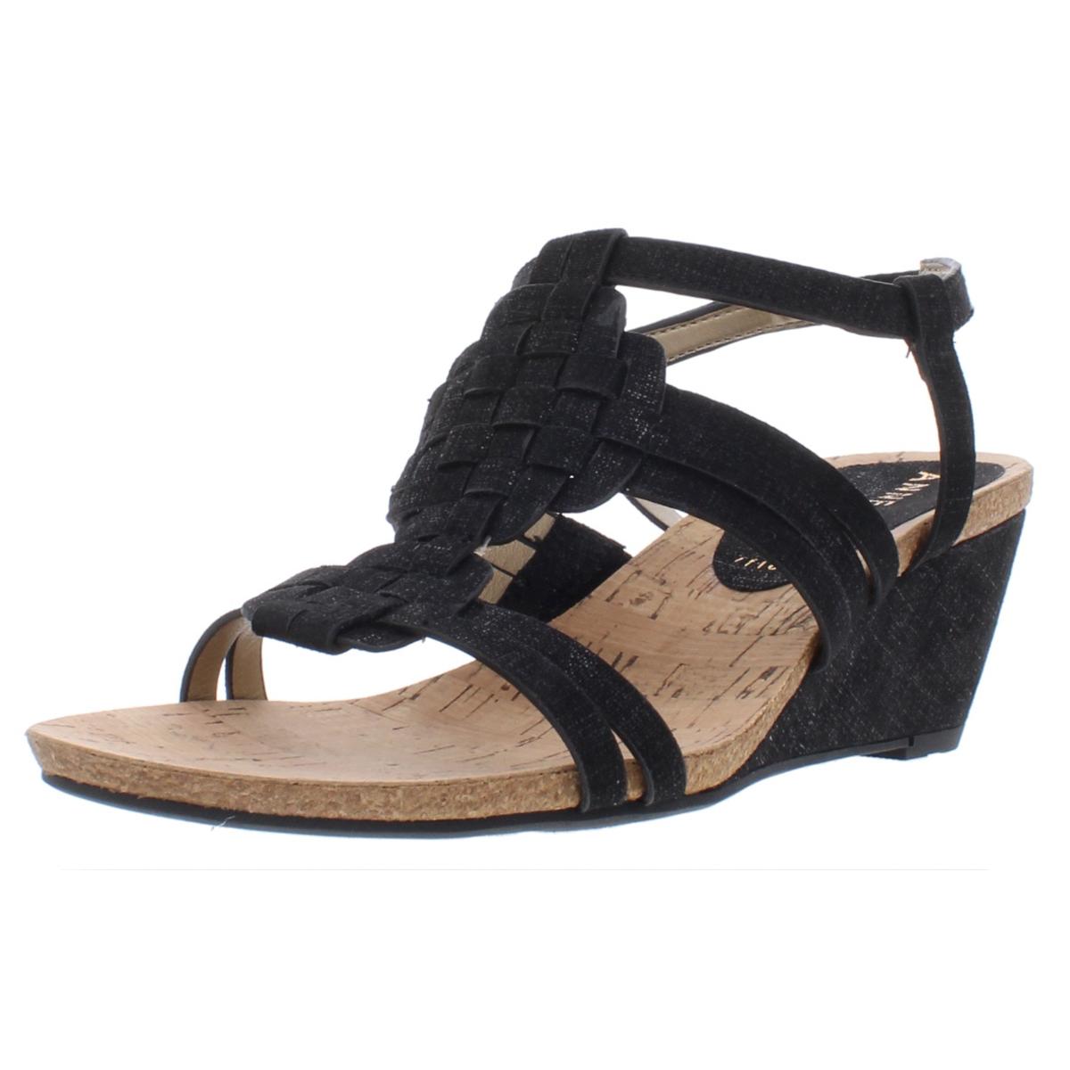 Anne Klein Womens Tilly Black Cork Wedge Sandals Shoes 6 Medium (B,M ...