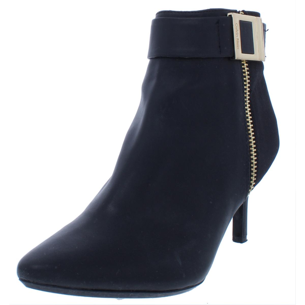 Calvin-Klein-Womens-Jasline-Black-Leather-Booties-Heels-8-Medium-B-M-BHFO-5400