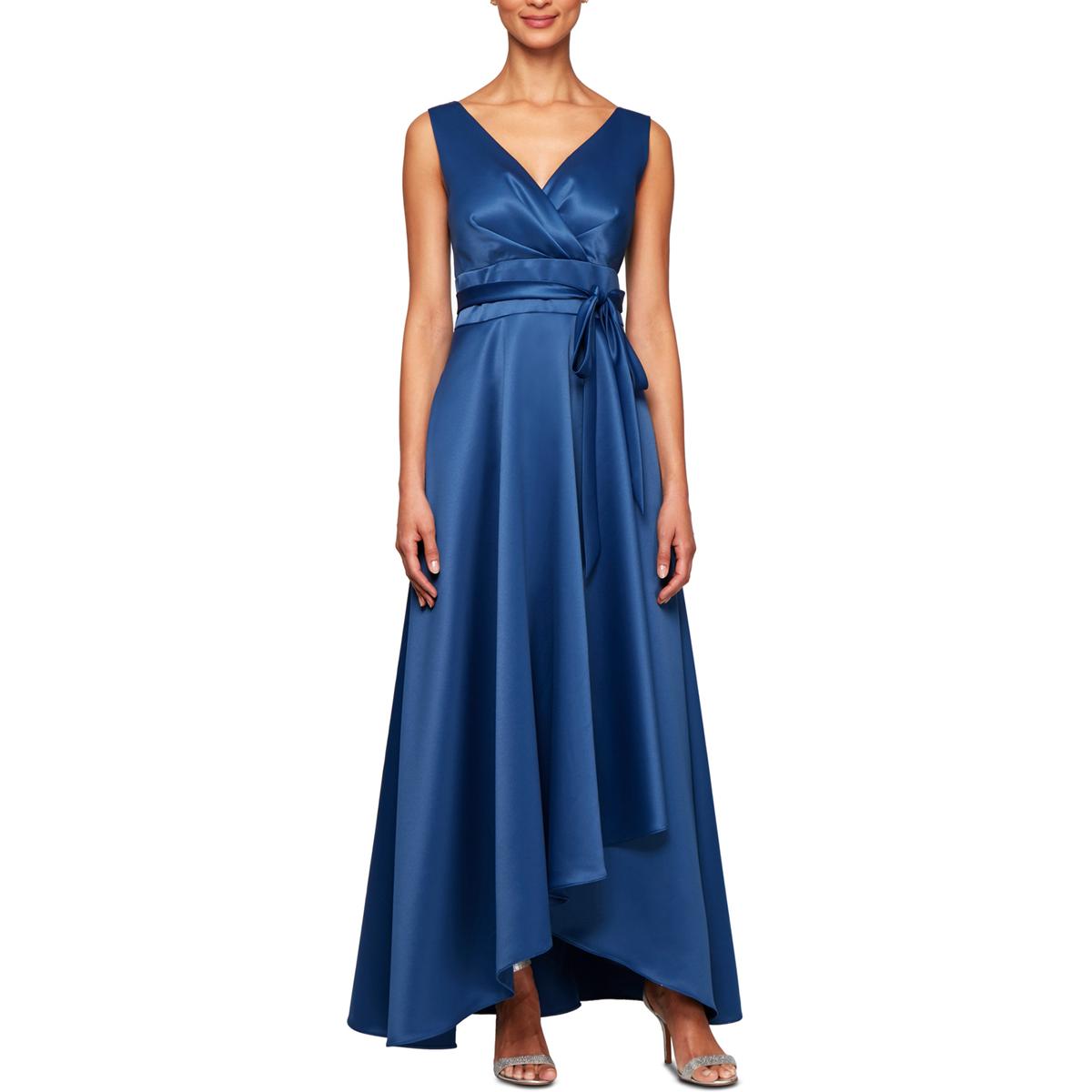 Alex Evenings Womens Blue Satin Sleeveless Evening Dress Gown 16 BHFO ...