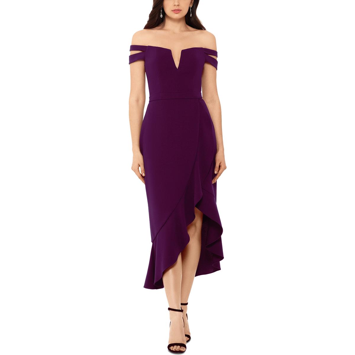 Xscape Womens Purple Off-The-Shoulder Hi-Low Party Midi Dress 14 BHFO ...