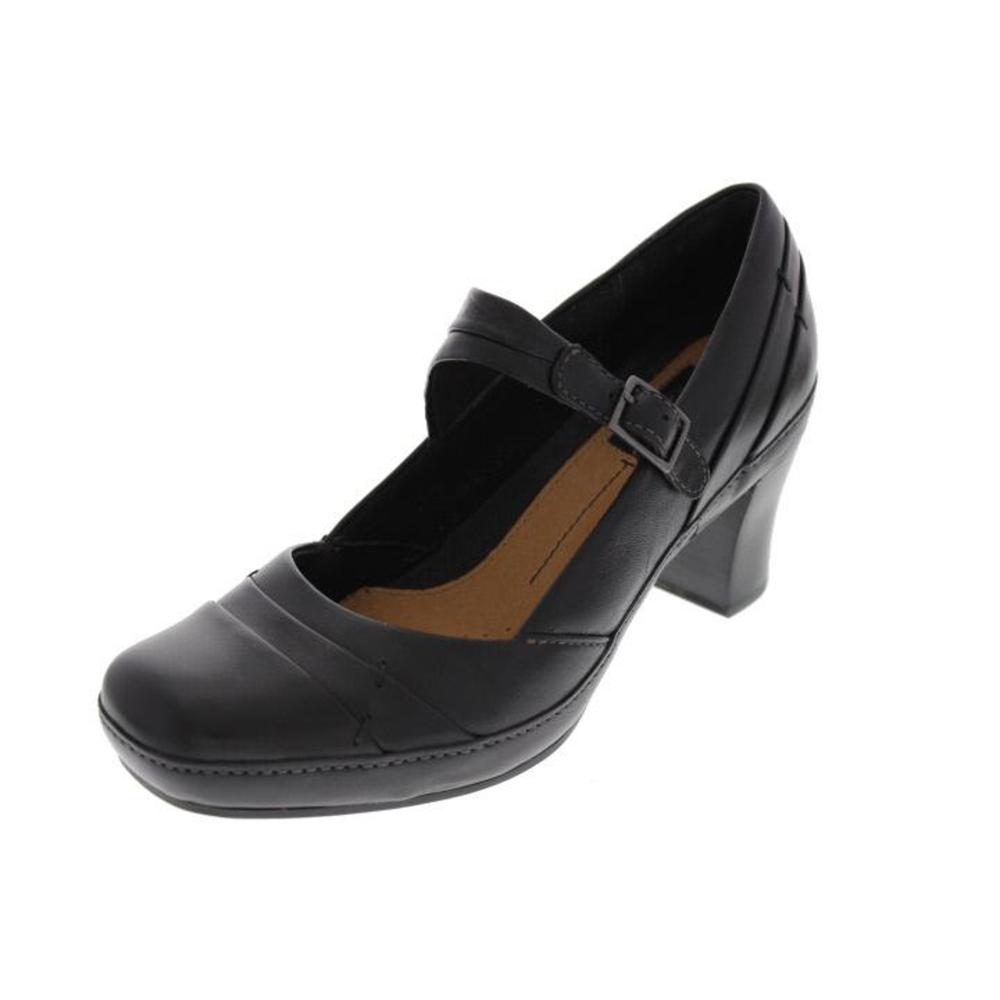 Clarks NEW Mika Jane Black Leather Pleated Mary Jane Heels Shoes 8 BHFO