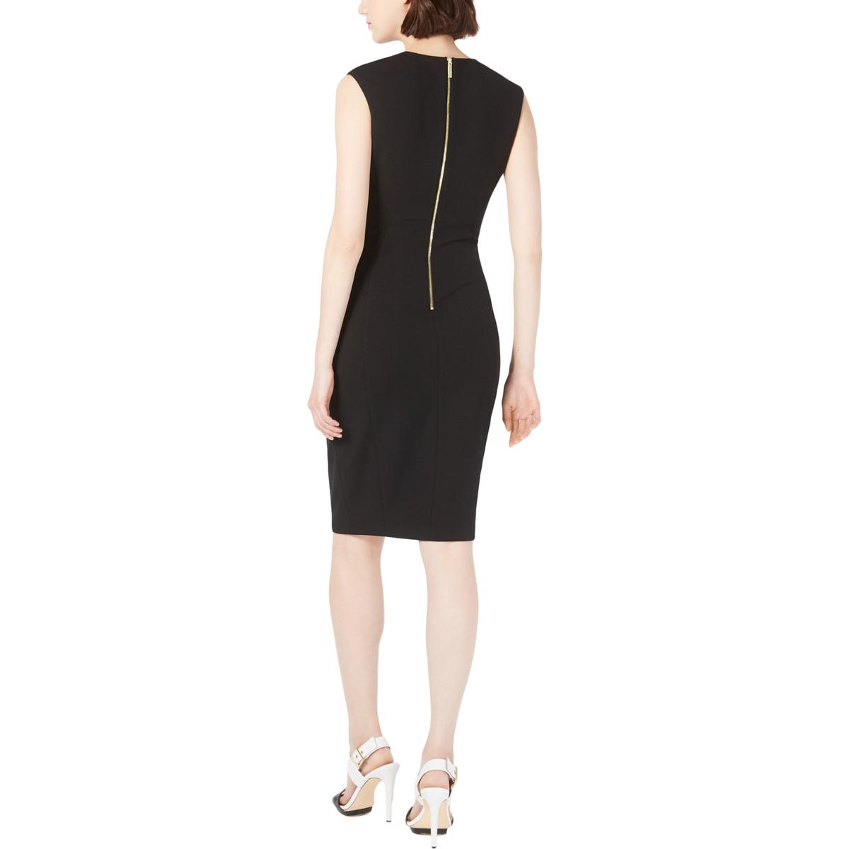 Calvin Klein Womens Black Gathered Cap Sleeve Midi Sheath Dress 2 BHFO ...