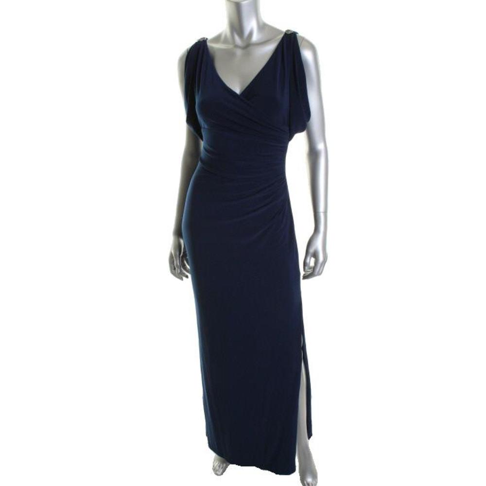 Ralph Lauren NEW Navy Matte Jersey Sleeveless Party Evening Dress Gown ...