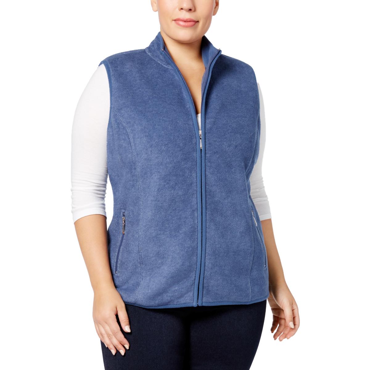 Karen Scott Womens Blue Fleece Collared Warm Vest Jacket 2X BHFO 4476