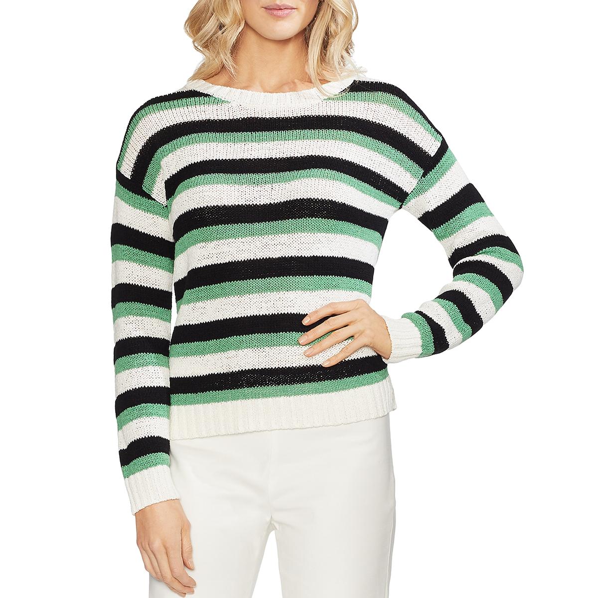 Vince Camuto Womens Green Striped Crewneck Sweater Cold Weather L BHFO ...