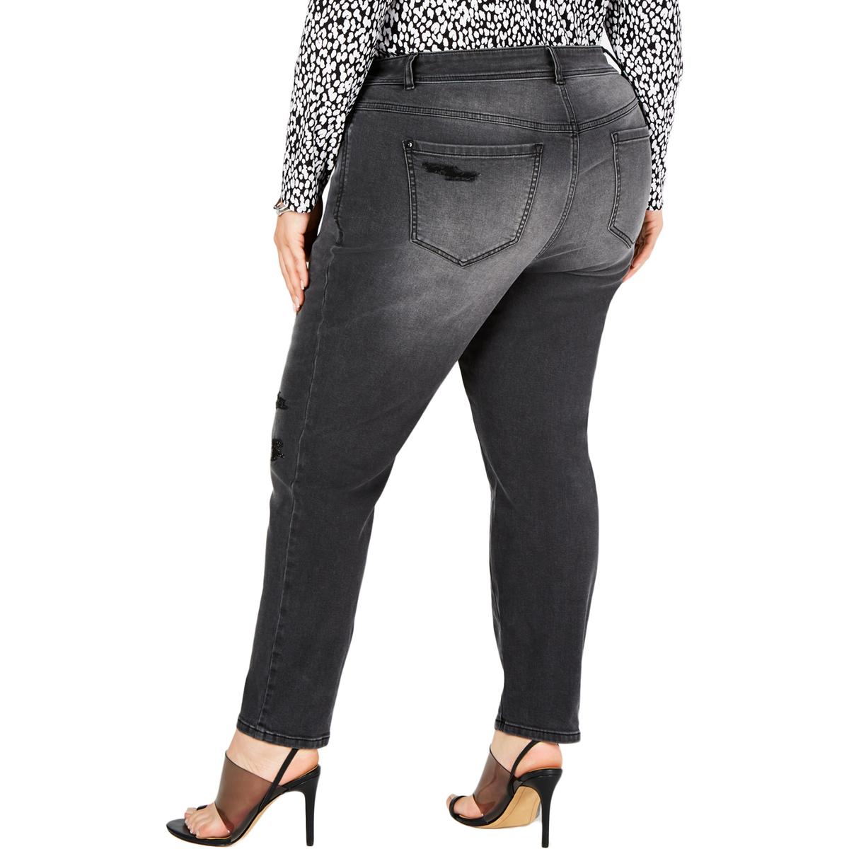 INC Womens Black Denim Distressed Skinny Leg Ankle Jeans Plus 22W BHFO
