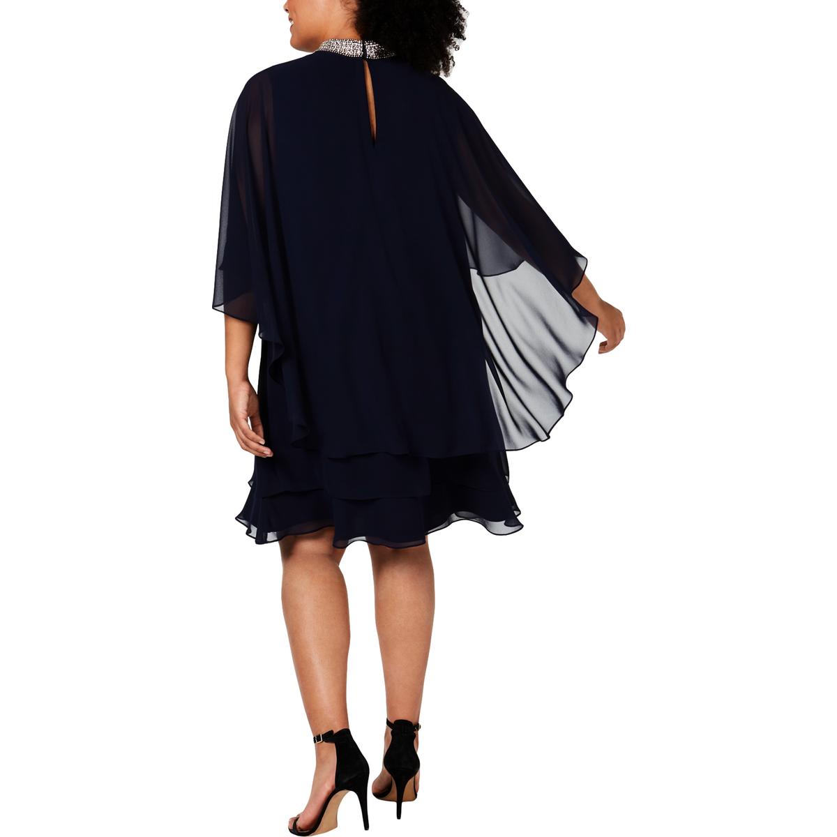 Xscape Womens Navy Embellished Chiffon Cape Cocktail Dress Plus 18W BHFO 4625 | eBay