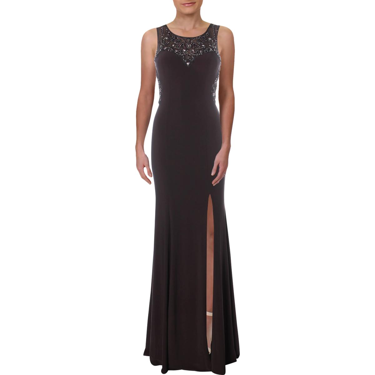 betsy & adam embellished satin gown