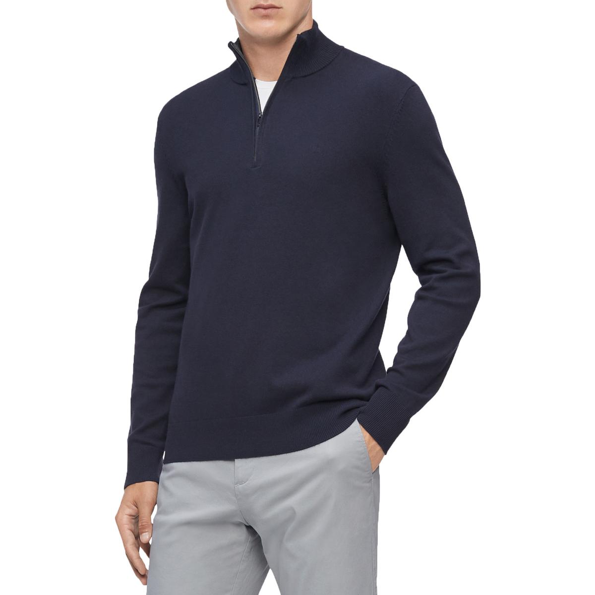 Calvin Klein Mens Navy 1/4 Zip Mock Turtleneck Shirt Sweater XL BHFO ...