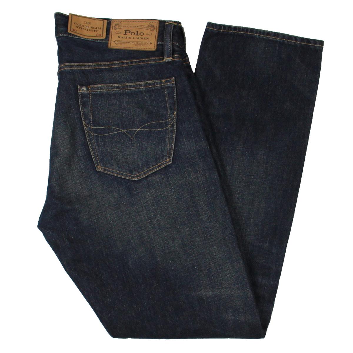 Polo Ralph Lauren Mens Varick Blue Denim Slim Straight Jeans 38/30 BHFO ...