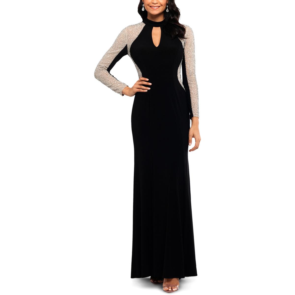 Xscape Womens Black Beaded Illusion Evening Dress Gown Petites 2P BHFO ...