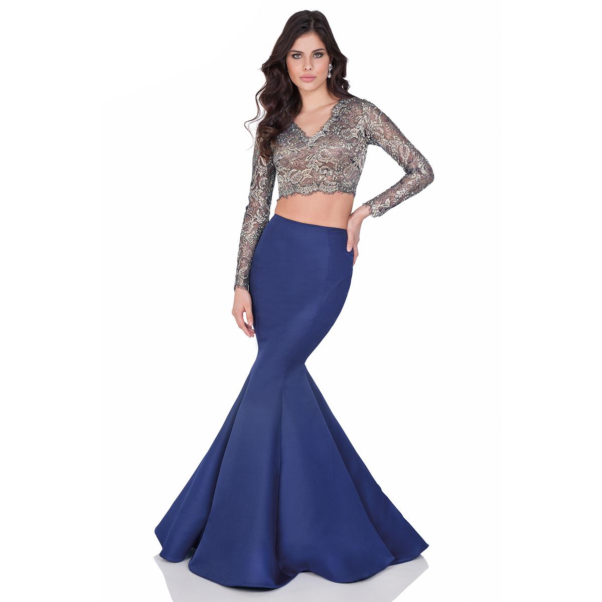 Terani Couture Navy Lace Prom Two Piece Crop Top Dress Gown 2 BHFO 9456 ...