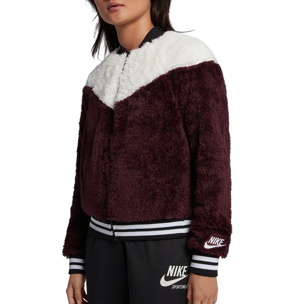 Nike Womens Wolf Teddy Purple Colorblock Bomber Jacket Outerwear S BHFO ...