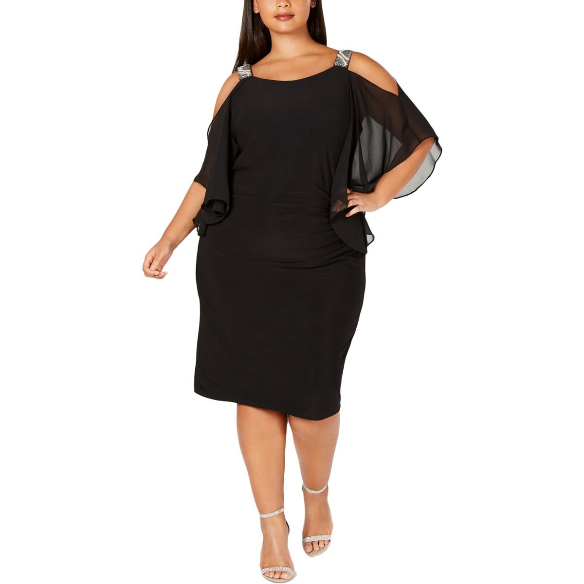 Xscape Womens Black Embellished Cold Shoulder Cocktail Dress Plus 20W ...