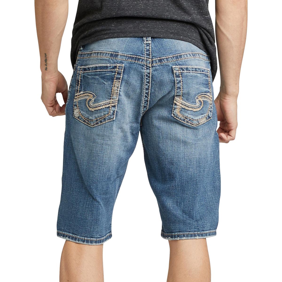 Silver Jeans Co. Mens Gordie Blue Distressed Loose Fit Denim Shorts 40