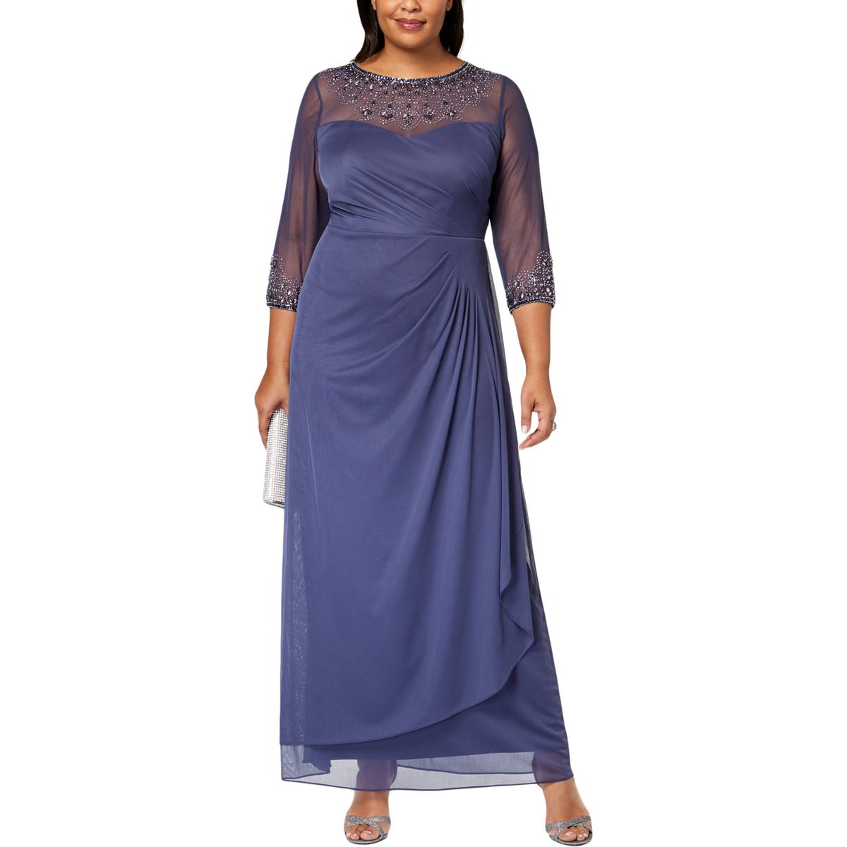 Alex Evenings Womens Blue Embellished Evening Dress Gown Plus 16W BHFO ...