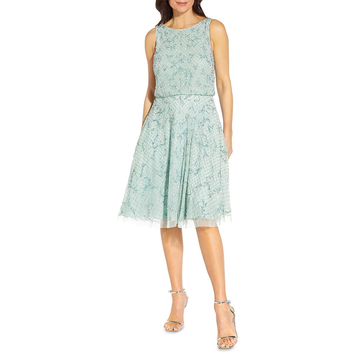 Aidan Mattox Womens Aiden Boat Neck Beaded Cocktail and Party