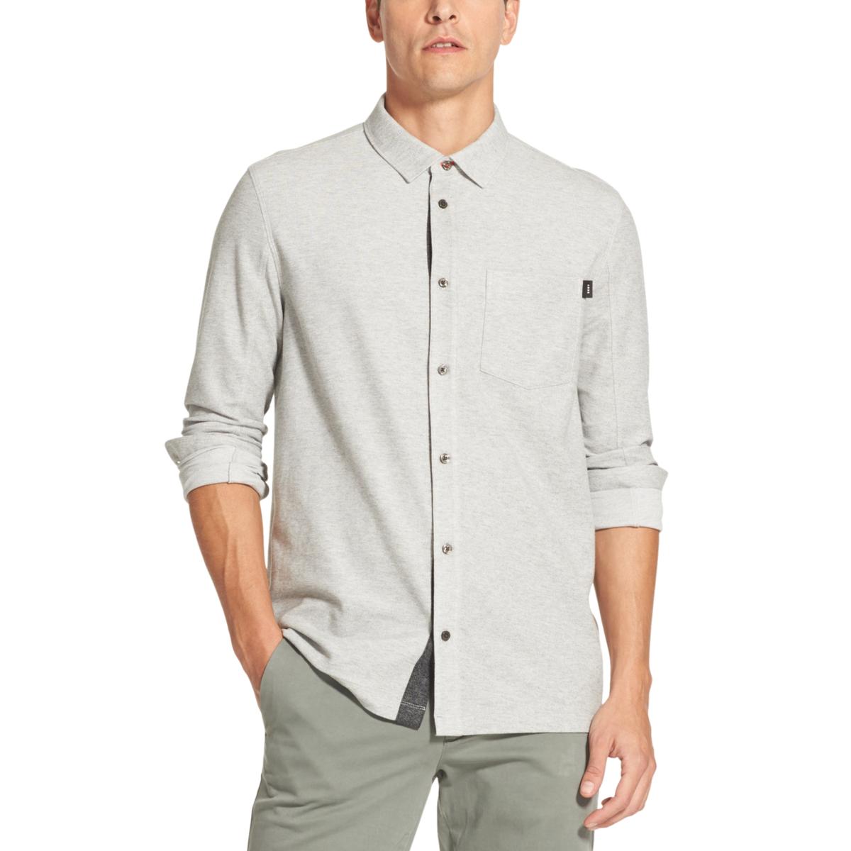 Download DKNY Mens Gray Heathered Button Front Long Sleeve Casual ...