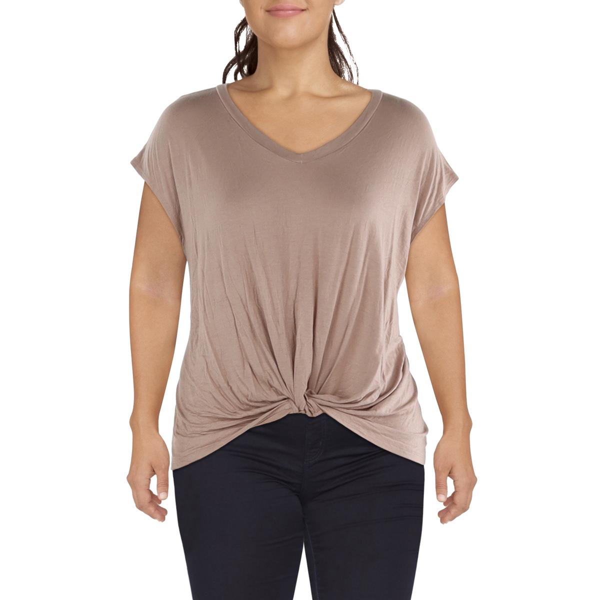 Coin 1804 Womens Knot-Front Cap Sleeve Tee T-Shirt Top Plus BHFO 9355