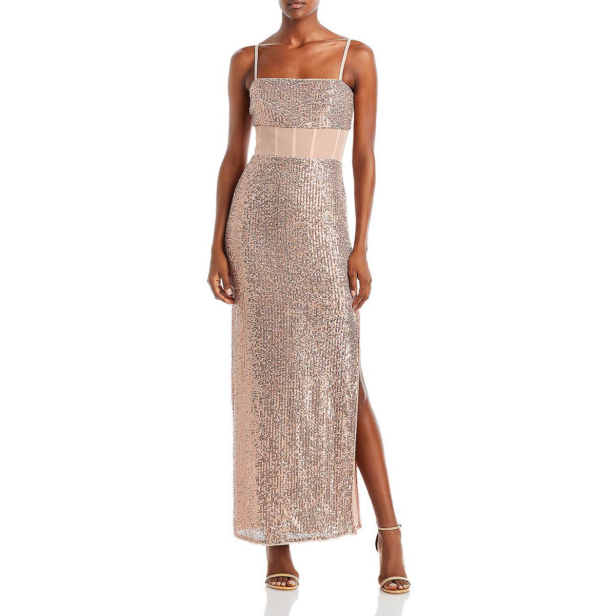 BCBGMAXAZRIA Womens Sequined Long Special Occasion Evening Dress