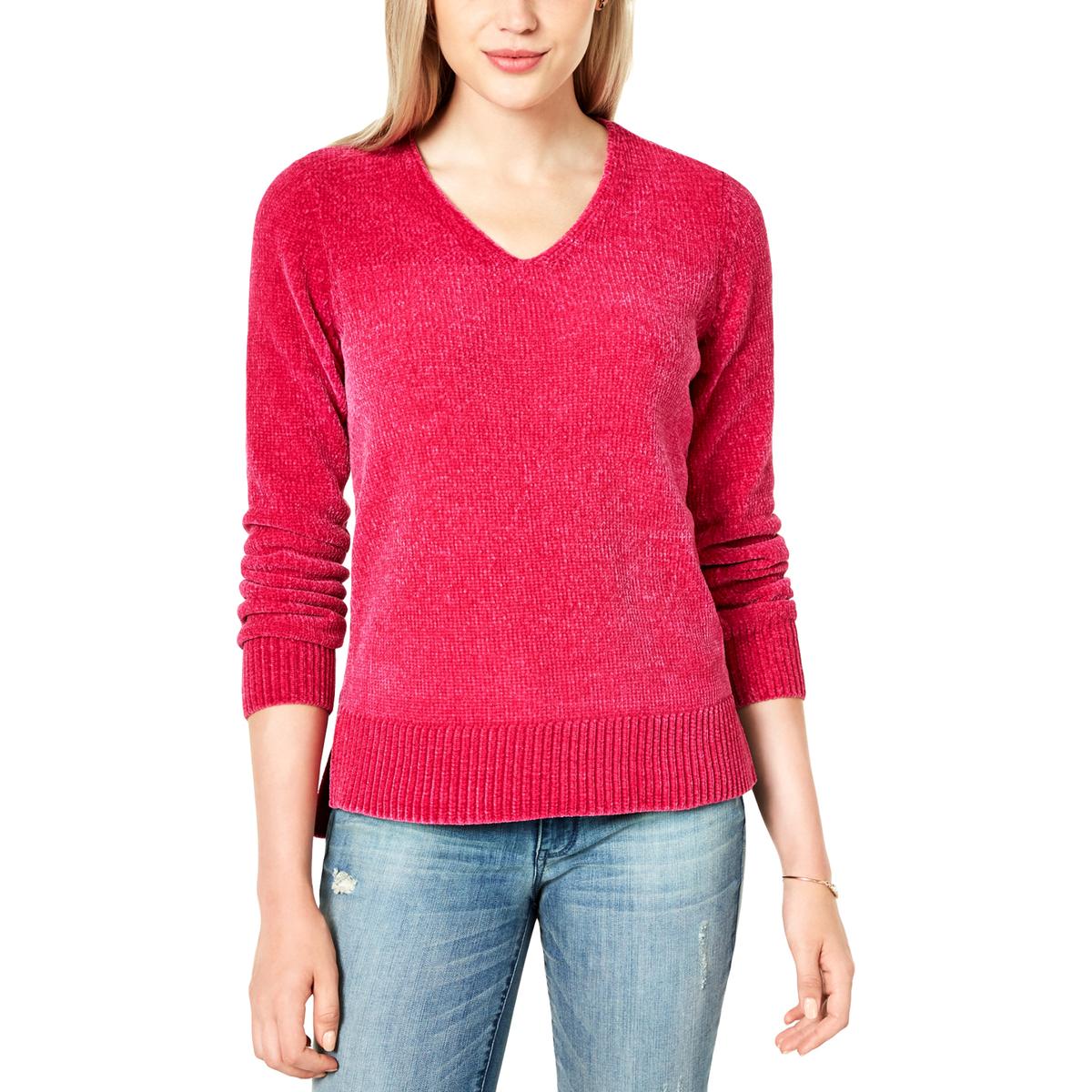 Maison Jules Womens Chenille Hi-Low V Neck Shirt Pullover Sweater Top ...