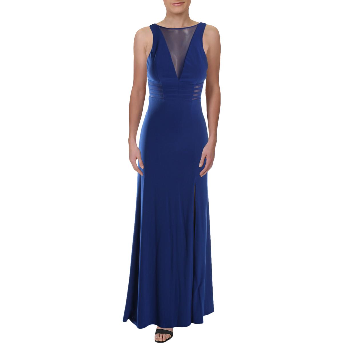 Morgan & Co. Womens Blue Illussion Slit Evening Dress Gown Juniors 0 ...
