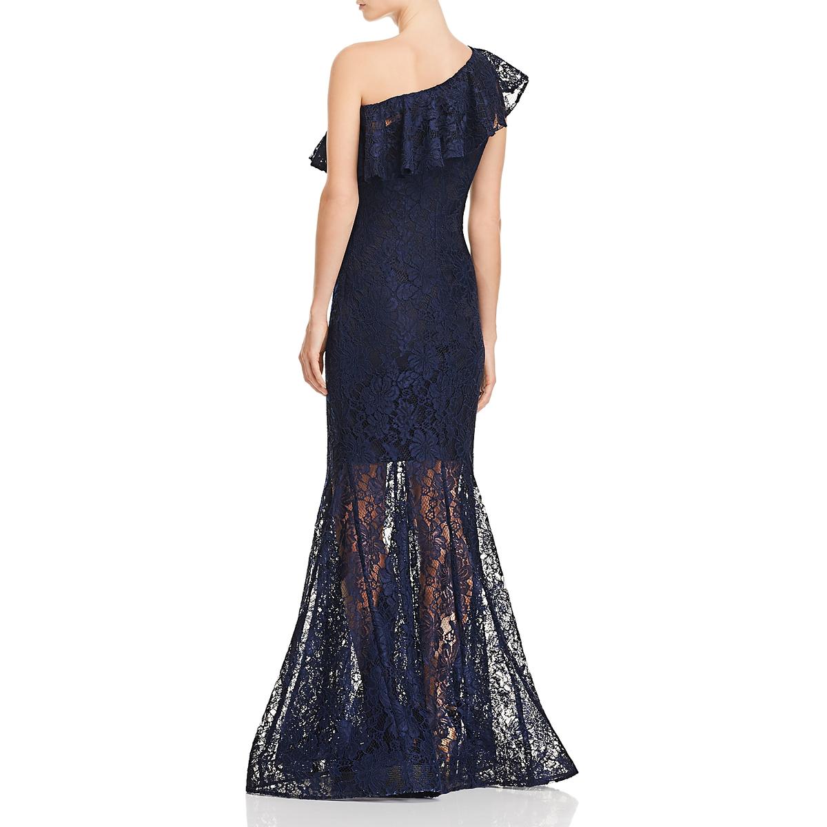 avery g one shoulder ruffle gown