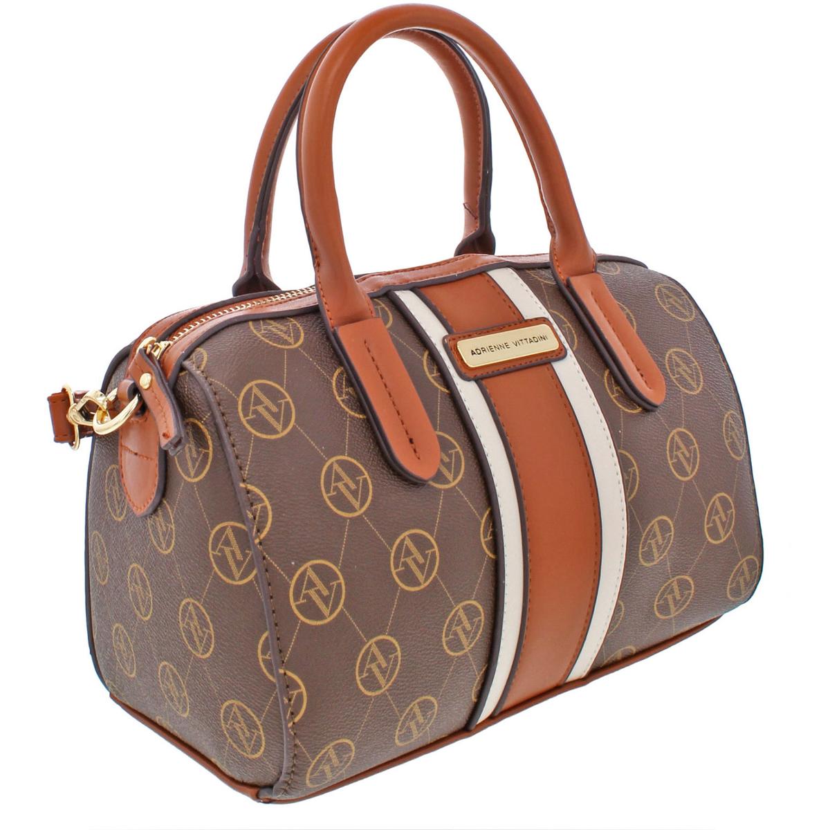Adrienne Vittadini Womens Brown Convertible Barrel Handbag Purse Small ...