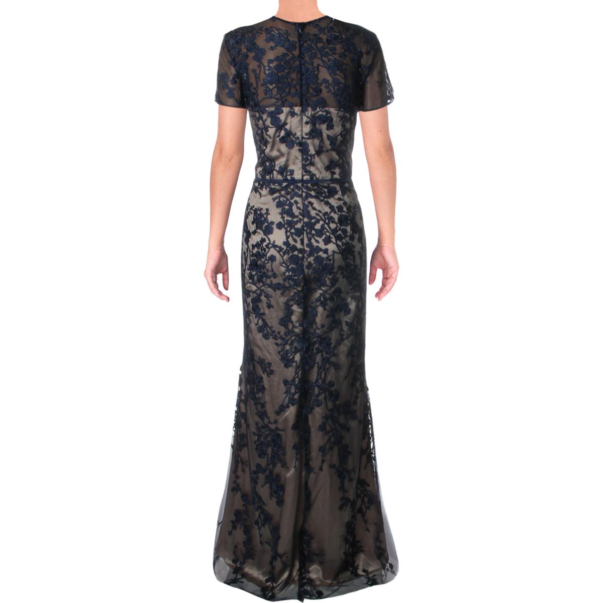 JS Collections Womens Navy Lace Embroidered Evening Dress Gown 16 BHFO ...