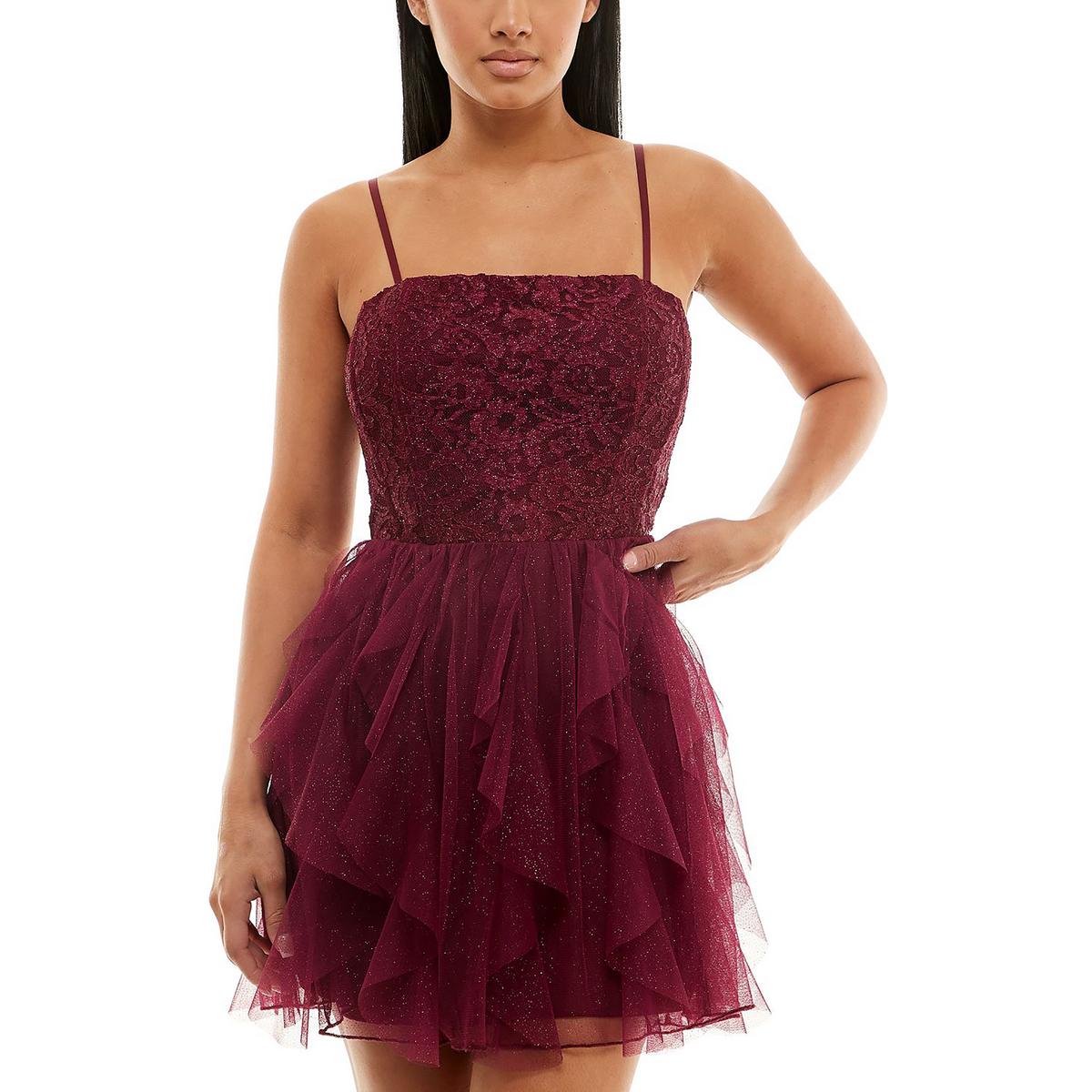 Speechless Womens Lace Mesh Mini Cocktail and Party Dress Juniors