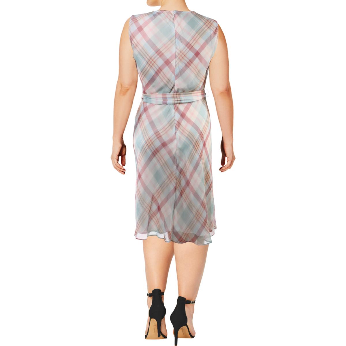 Lauren Ralph Lauren Womens Vilodie Pink Plaid Midi Casual Dress 14 BHFO
