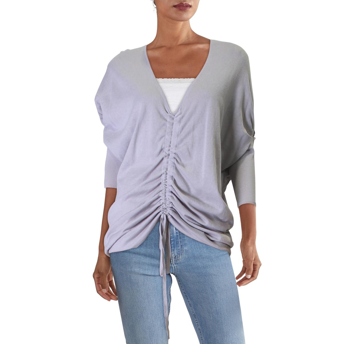 Acrobat Womens Gray Cotton Shirred V-neck Pullover Sweater Top XS BHFO ...