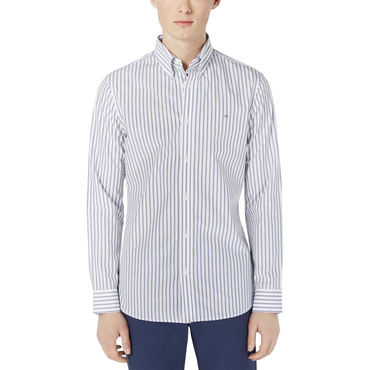 Calvin Klein Mens Cotton Striped Long Sleeve Button-Down Shirt BHFO ...