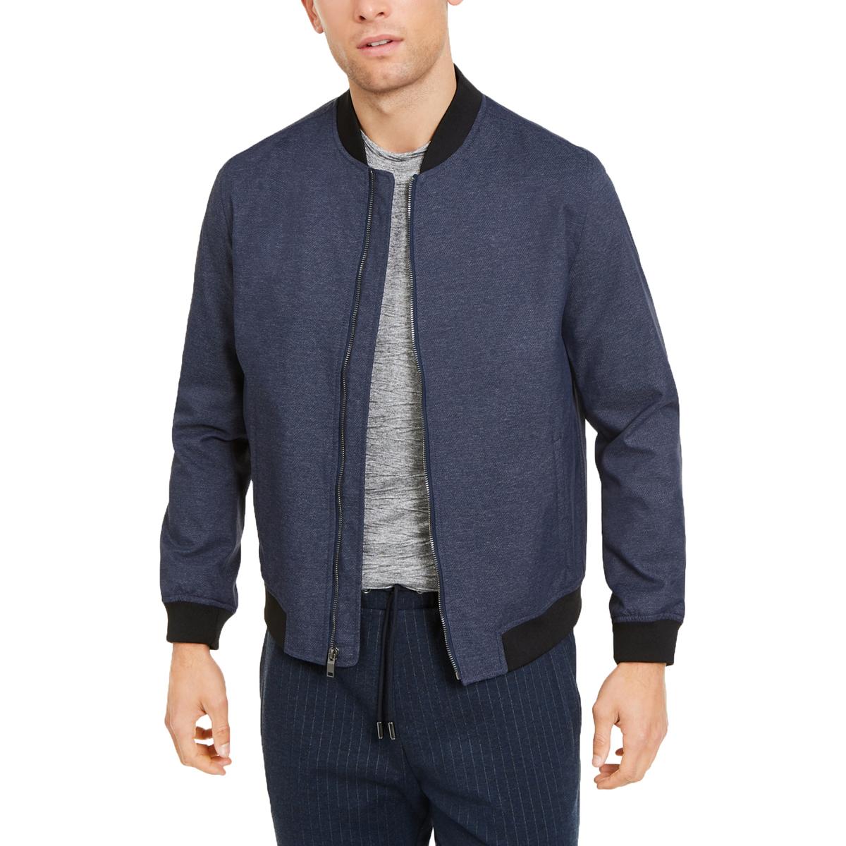 Alfani Mens Blue Woven Ribbed Trim Bomber Jacket Outerwear L BHFO 7055 ...