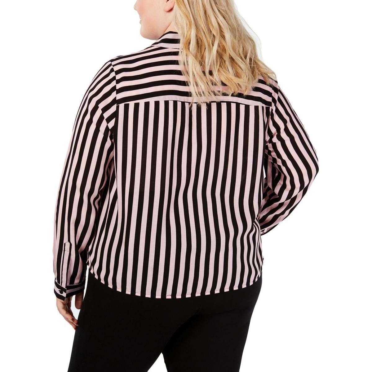 INC Womens Pink Striped Knot-Front Collared Button-Down Top Shirt 1X ...