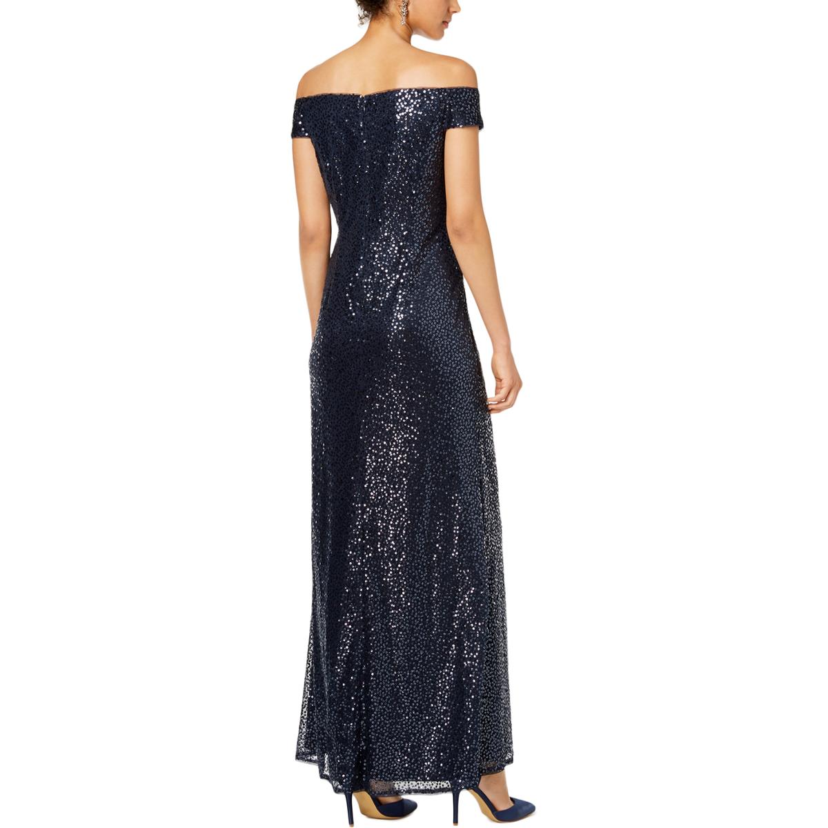 Adrianna Papell Womens Navy Sequined Formal Evening Dress Gown 4 BHFO ...