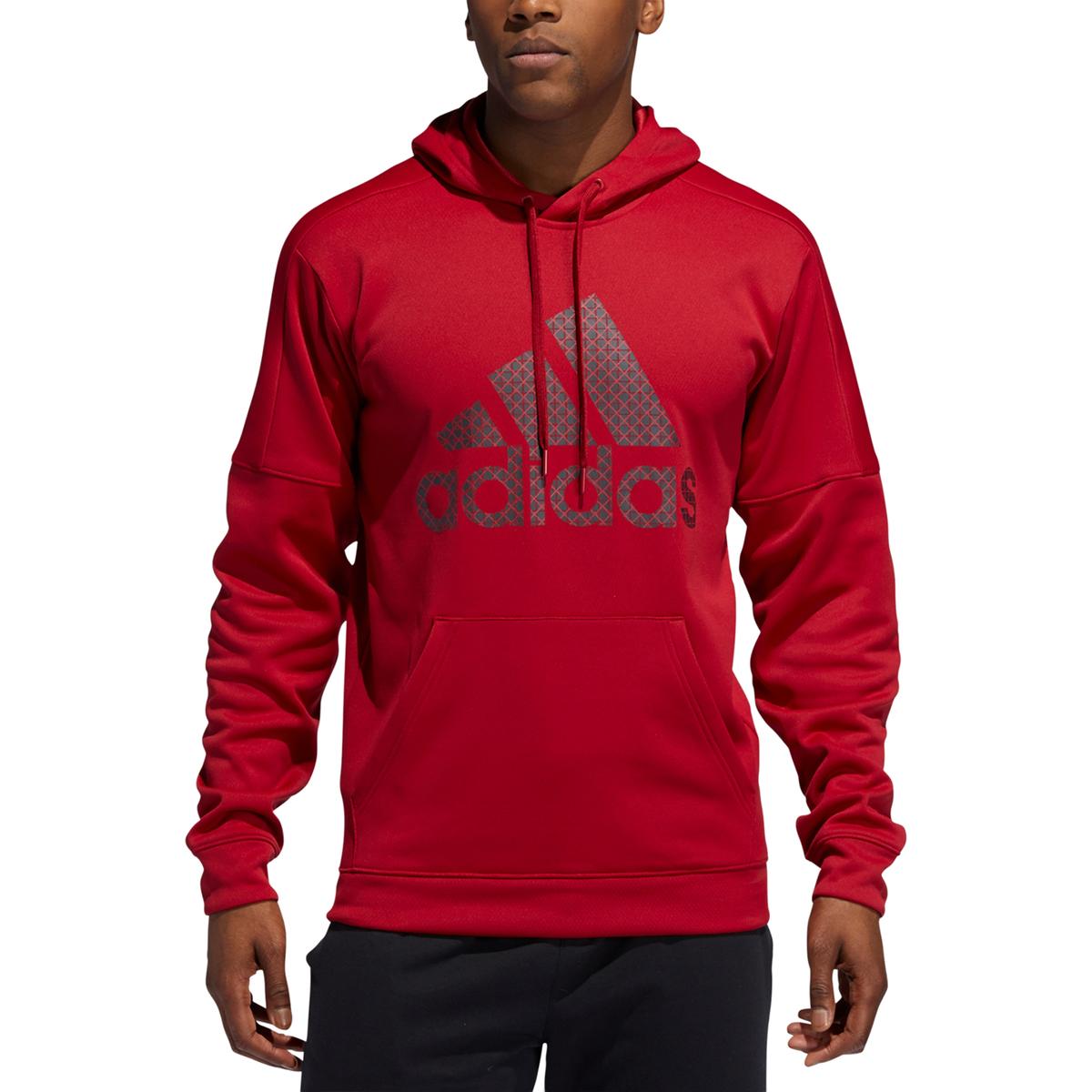 Adidas Mens Red Fleece Logo Hoodie Hooded Sweatshirt XL BHFO 8341 | eBay