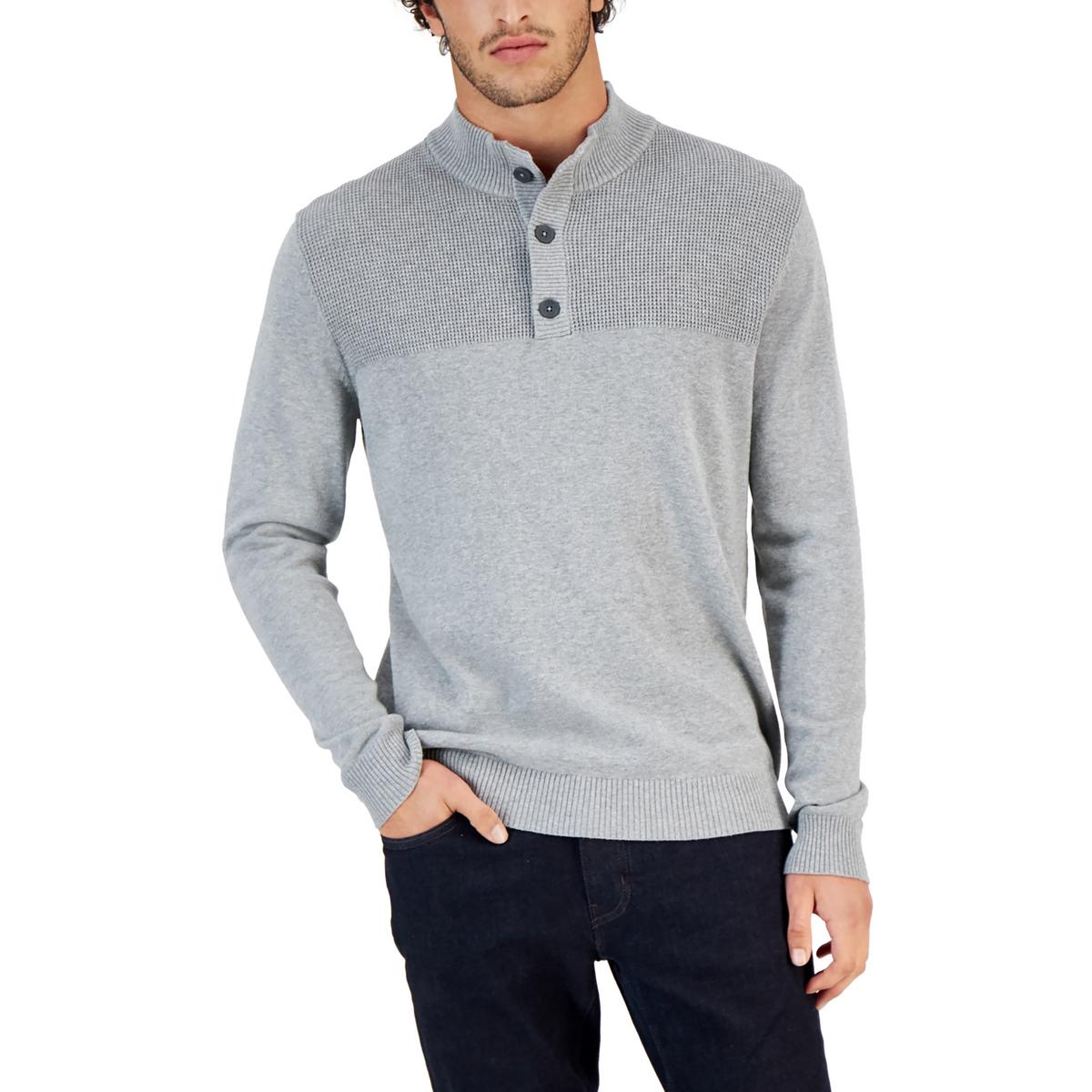 Club Room Mens Cotton Henley Waffle Knit Pullover Sweater Shirt