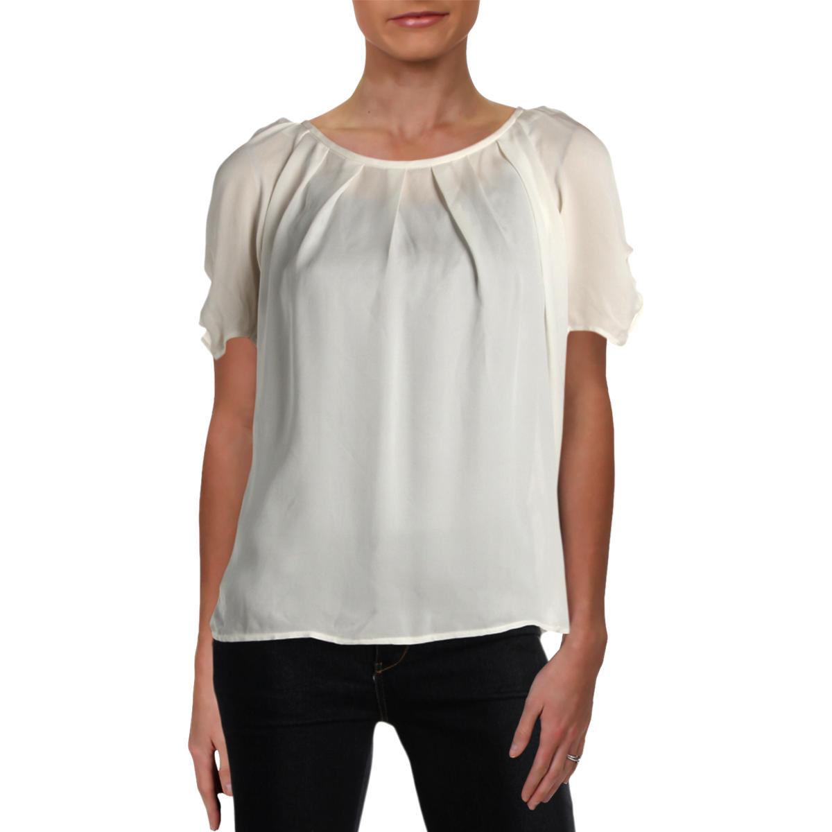 Joie Womens Eleanor White Silk Pleated Short Sleeves Blouse Top M BHFO