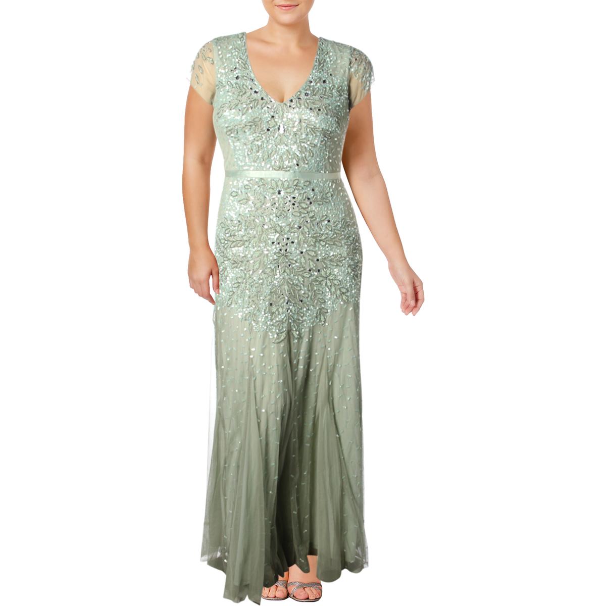 Adrianna Papell Womens Green Embellished Formal Dress Gown 4 BHFO 7132